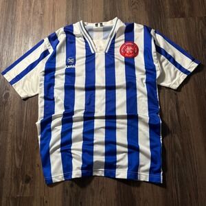 Vintage 90s Rangers FC XARA Football Shirt Blue White Striped Jersey #15 XL